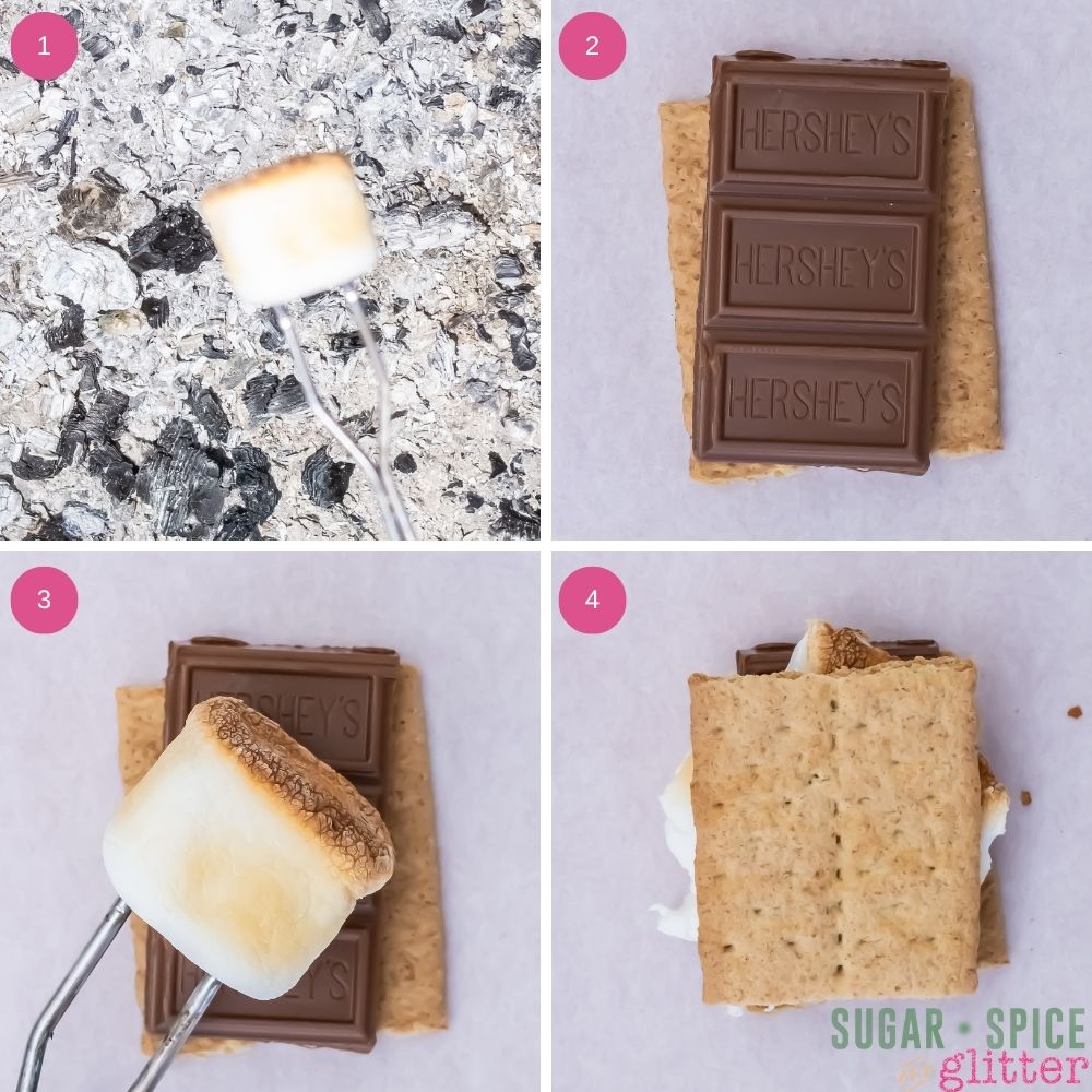 in-process images for how to make campfire s'mores