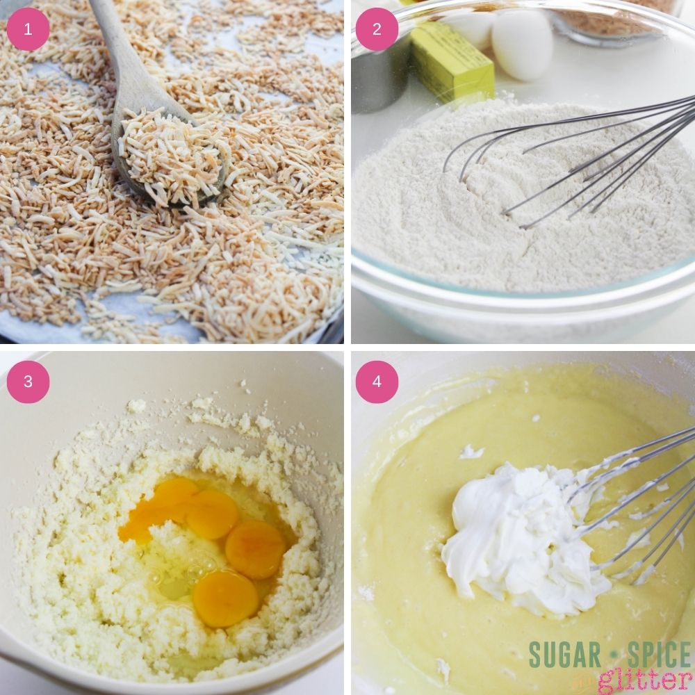 in-process images showing how to make pineapple coconut bread